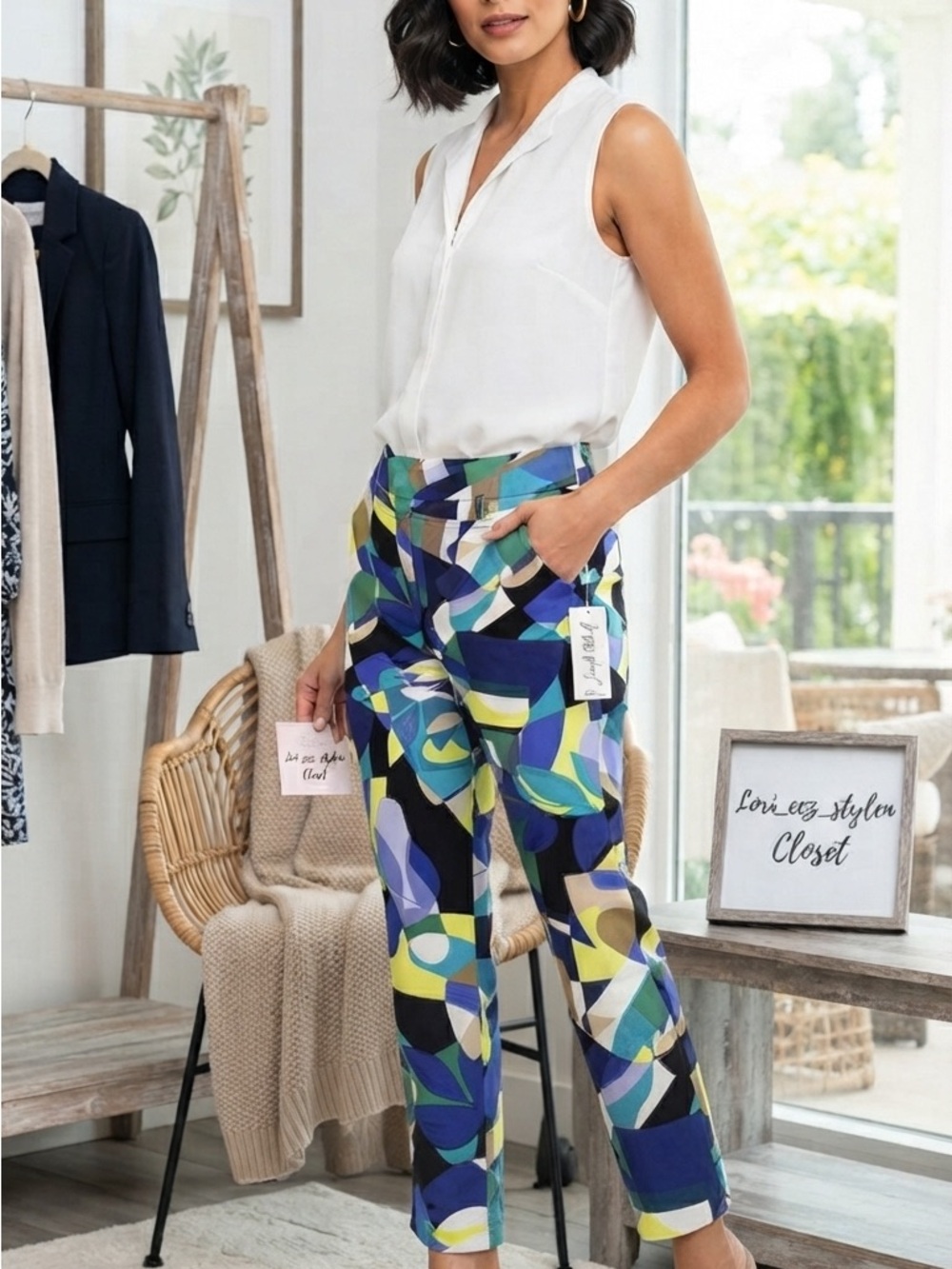 Joseph Ribkoff Multicolor Abstract Print Joggers - Picture 3 of 8